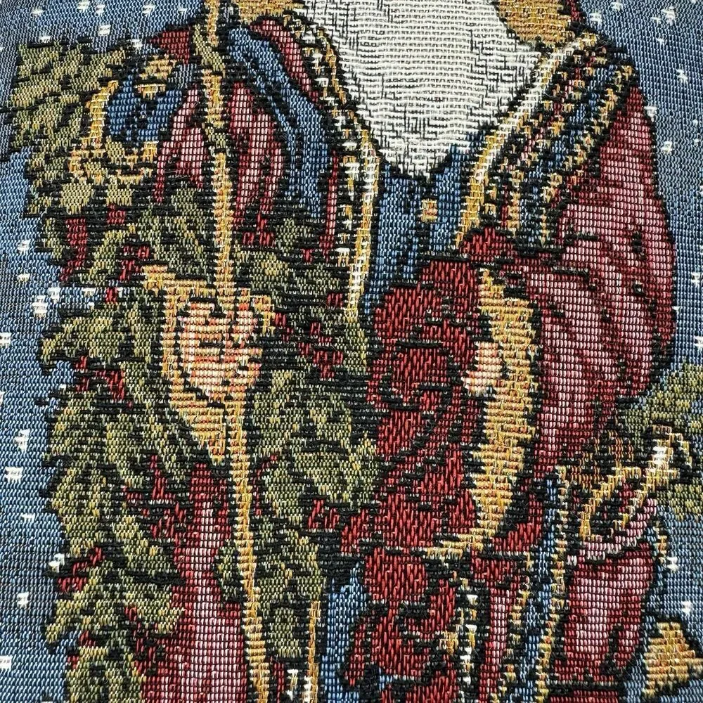 Vintage Santa Claus Tapestry Pillow 12” Father Christmas Rustic Winter Decor